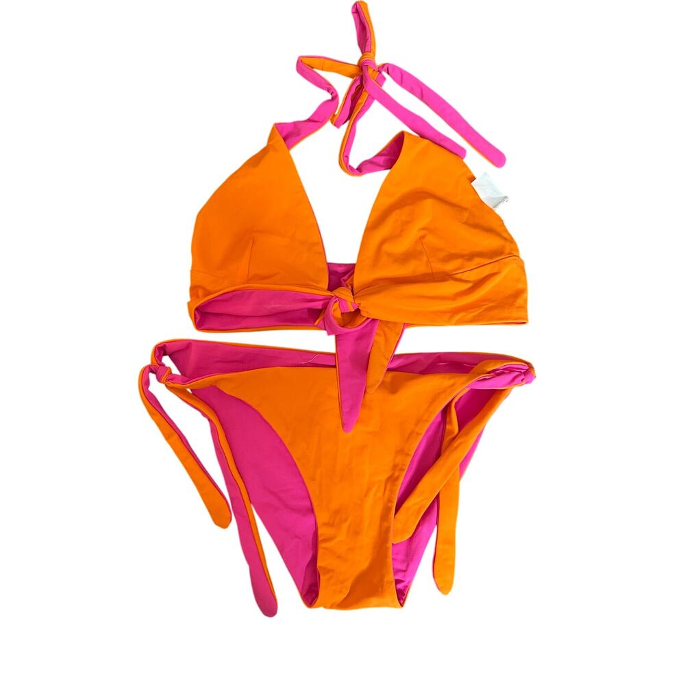 Marysia Colorblock Vibrant Sunset Neon Reversible Bikini Set Womans Medium